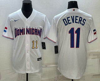 Mens Dominican Republic Baseball #11 Rafael Devers Number 2023 White World Baseball Classic Stitched Jerseys